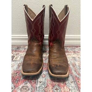 Ariat Red Square Toe Western Cowboy Boots Leather Upper Kids Size 5